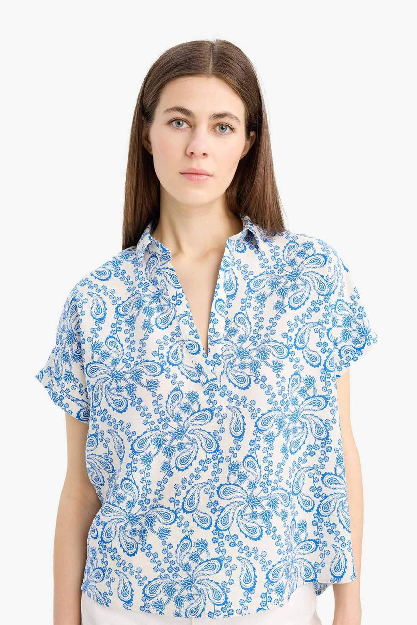 Defacto Kadın Short Sleeve Blouse E7595Ax - Mavi
