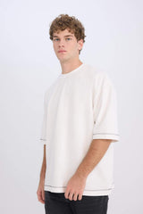 Defacto Erkek T-Shirt C0147Ax - Ekru