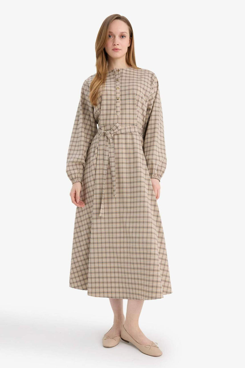 Defacto Kadın Long Sleeve Woven Dress G6019AX - Açık Kahve