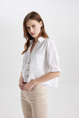 Defacto Kadın Short Sleeve Shirt V2523AZ - Beyaz