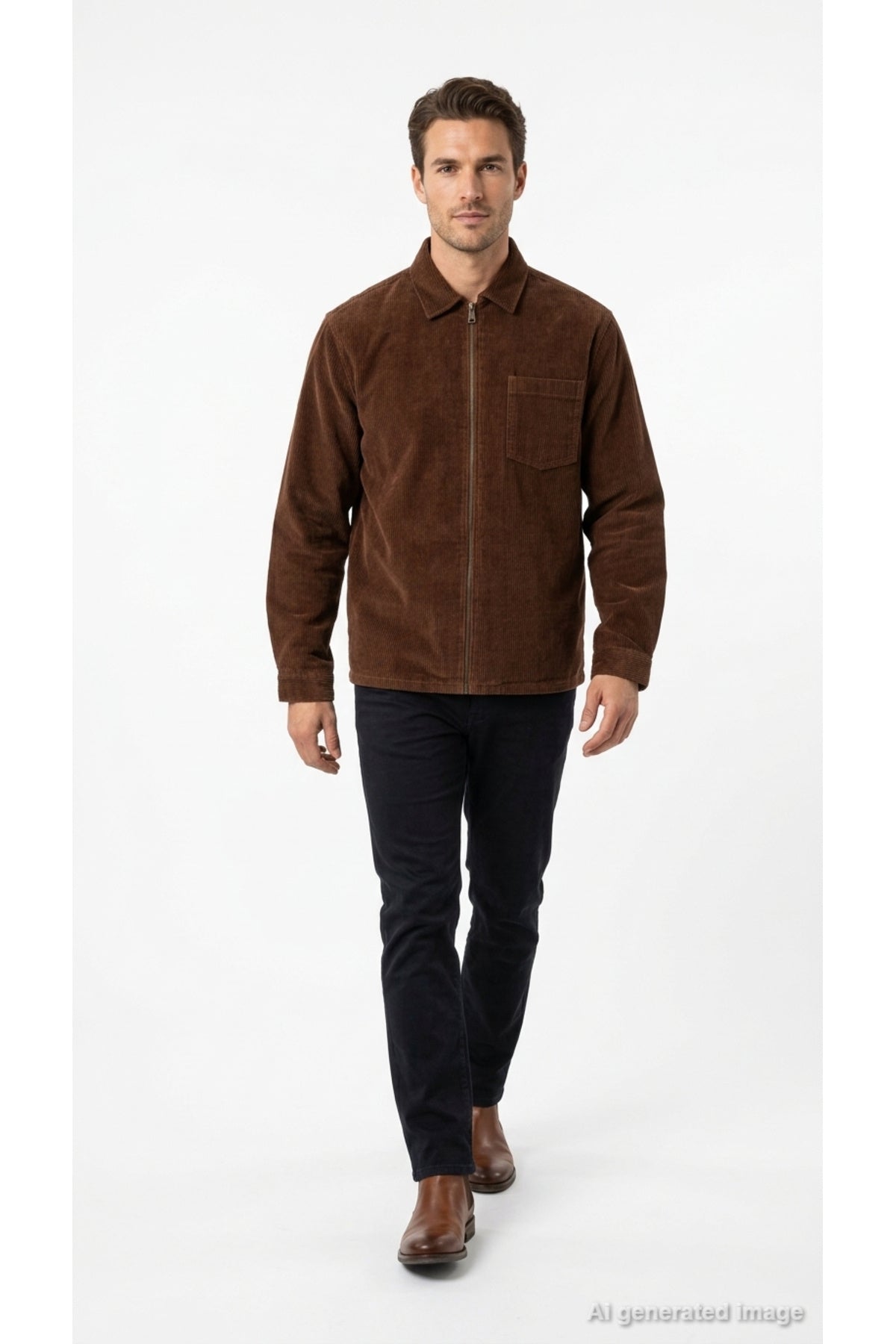 Jack & Jones Originals Toronto Erkek Fermuarlı Kadife Overshirt Gömlek 12305993 - Kahverengi