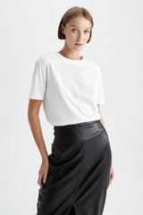 Defacto Kadın Short Sleeve T-Shirt W9584AZ - Mor/ Beyaz