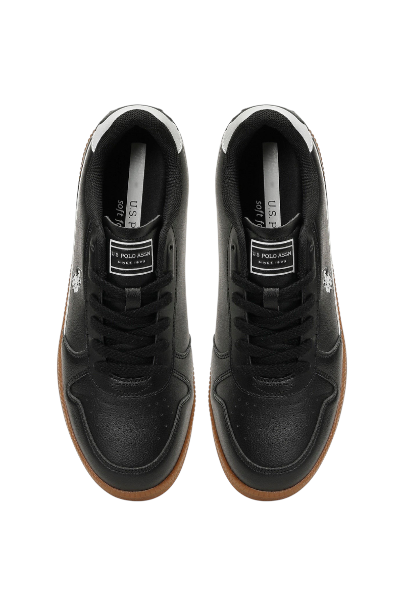 Sporline U.S. Polo Assn. erkek siyah suni deri sneaker, üstten görünüm