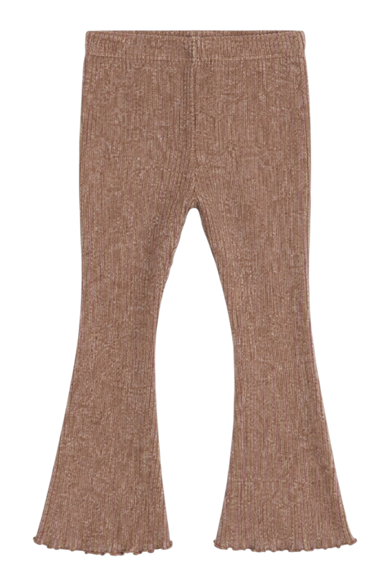 Sporline LC Waikiki mat pembe renkli, fitilli dokuya sahip, paçaları volanlı çocuk süper skinny tayt modeli.
