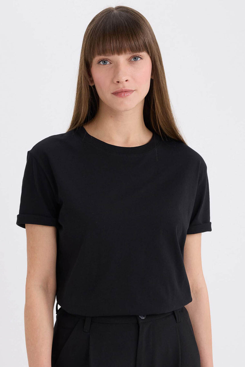 Defacto Kadın Short Sleeve T-Shirt W9584AZ - Siyah