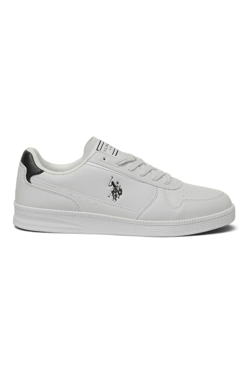 Sporline U.S. Polo Assn. beyaz suni deri kadın sneaker, yan tarafta siyah logo detaylı günlük spor ayakkabı