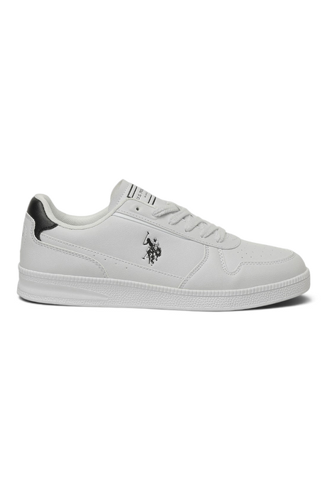 Sporline U.S. Polo Assn. beyaz suni deri kadın sneaker, yan tarafta siyah logo detaylı günlük spor ayakkabı