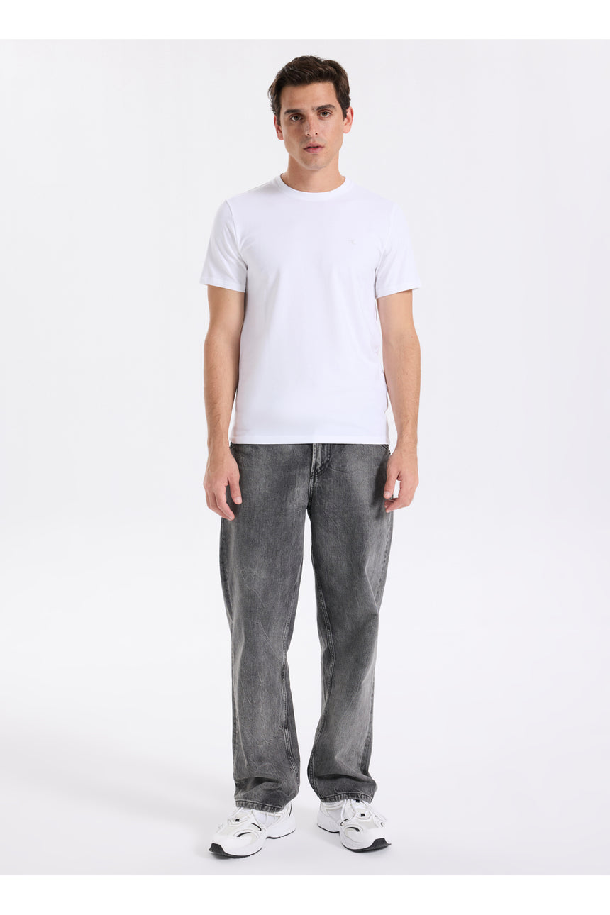 Calvin Klein Erkek SS SLIM STRETCH COTTON CREWNK TE LV04LC240G - Beyaz