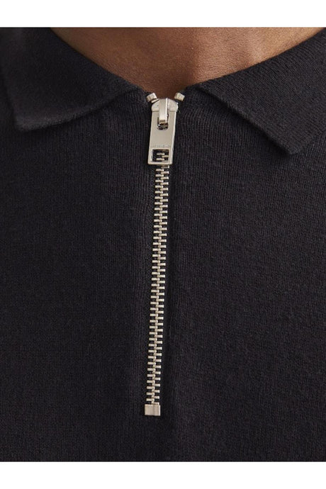JACK&JONES JJEEMIL KNIT POLO HALF ZIP LS NOOS 12268210 - Siyah