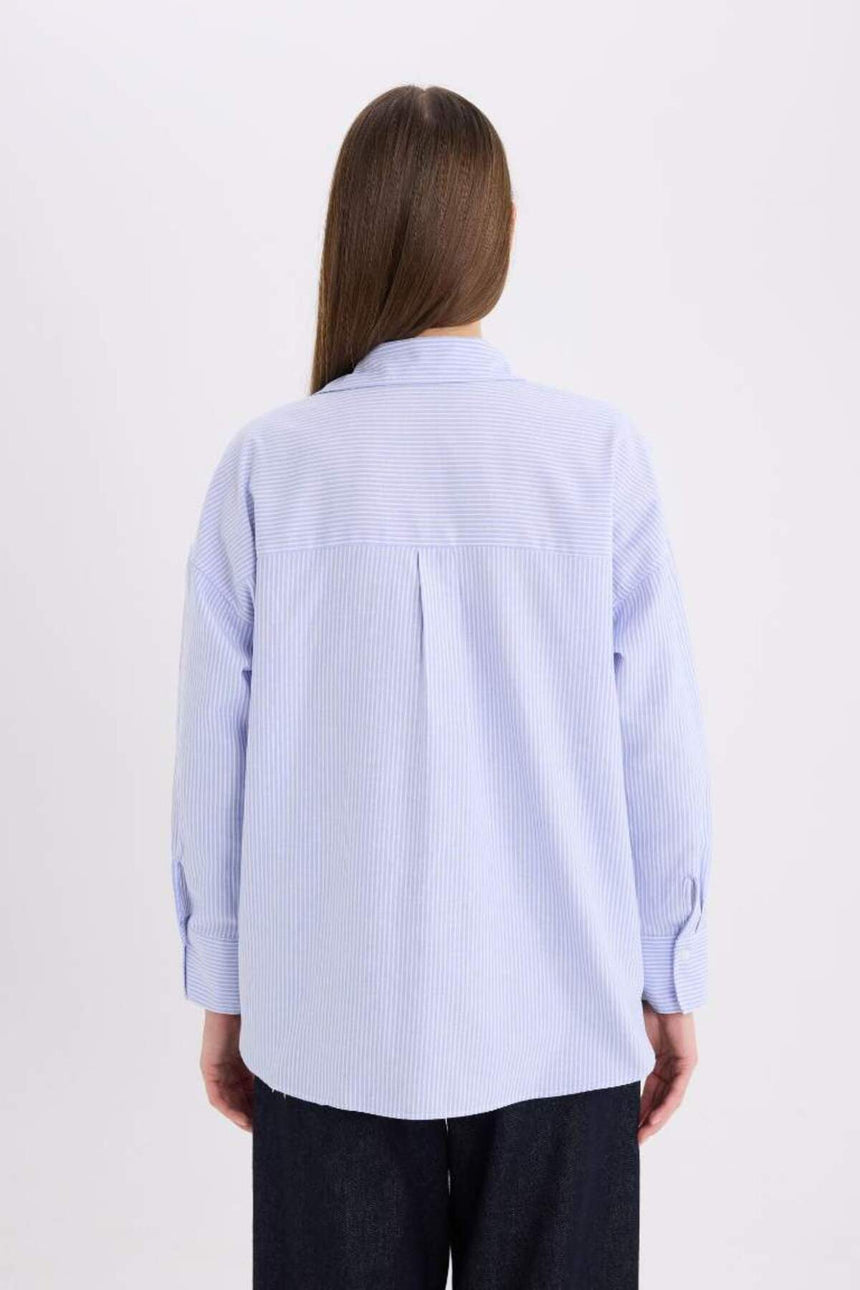 Defacto Kadın Long Sleeve Shirt D4512Ax - Mavi
