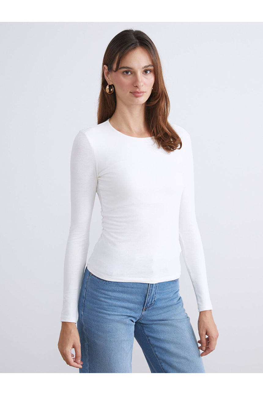 LC Waikiki Kadın Uzun Kollu T-Shirt W5GB03P8 - Ekru