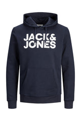 Jack & Jones Plus Corp Logo Erkek Büyük Beden Kapüşonlu Sweatshirt 12163777 - Lacivert