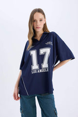 Defacto Kadın Short Sleeve T-Shirt E5368Ax - Koyu Lacivert