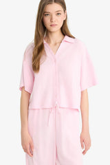 Defacto Kadın Short Sleeve Shirt C3807Ax - Açık Pembe