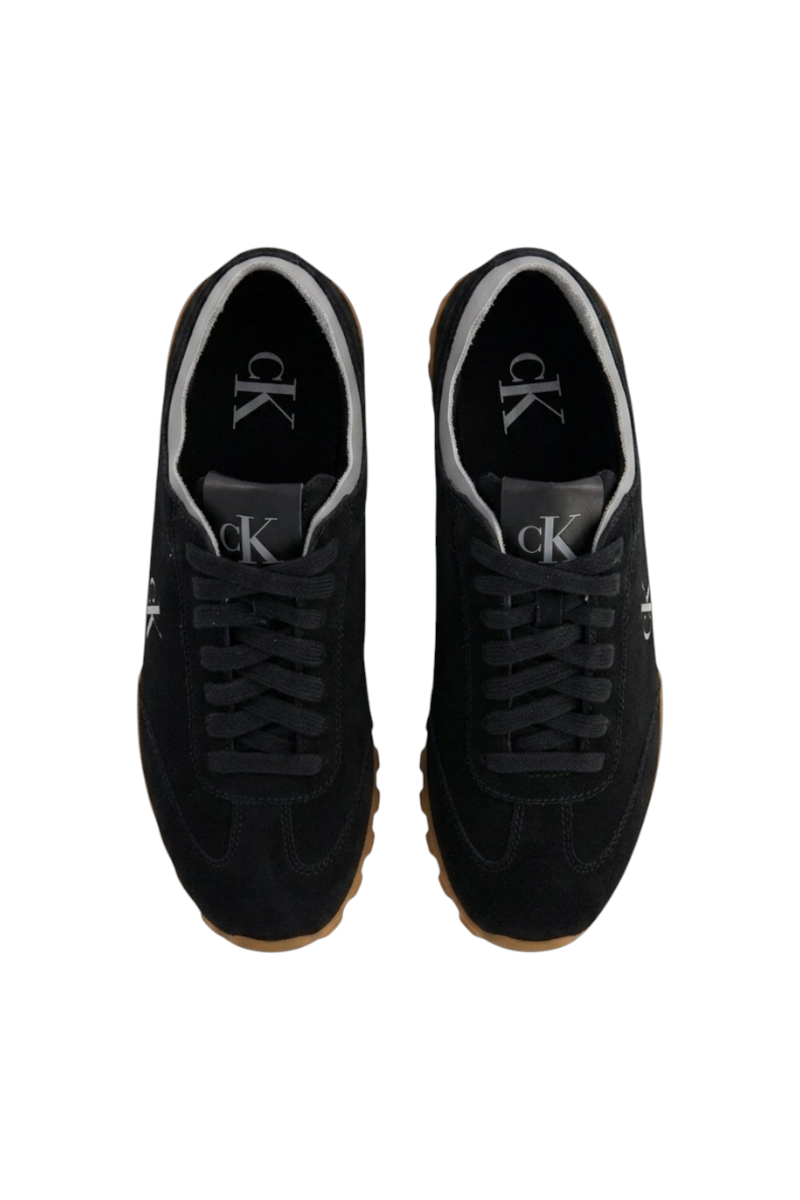 Sporline Calvin Klein siyah kadın deri sneaker, üstten görünüm ve CK logolu detaylar