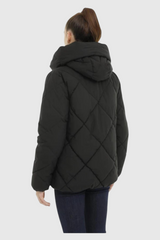 Sporline Lumberjack WL 2KELLY siyah kapüşonlu kadın mont, baklava desenli, %100 polyester, arkadan görünüm