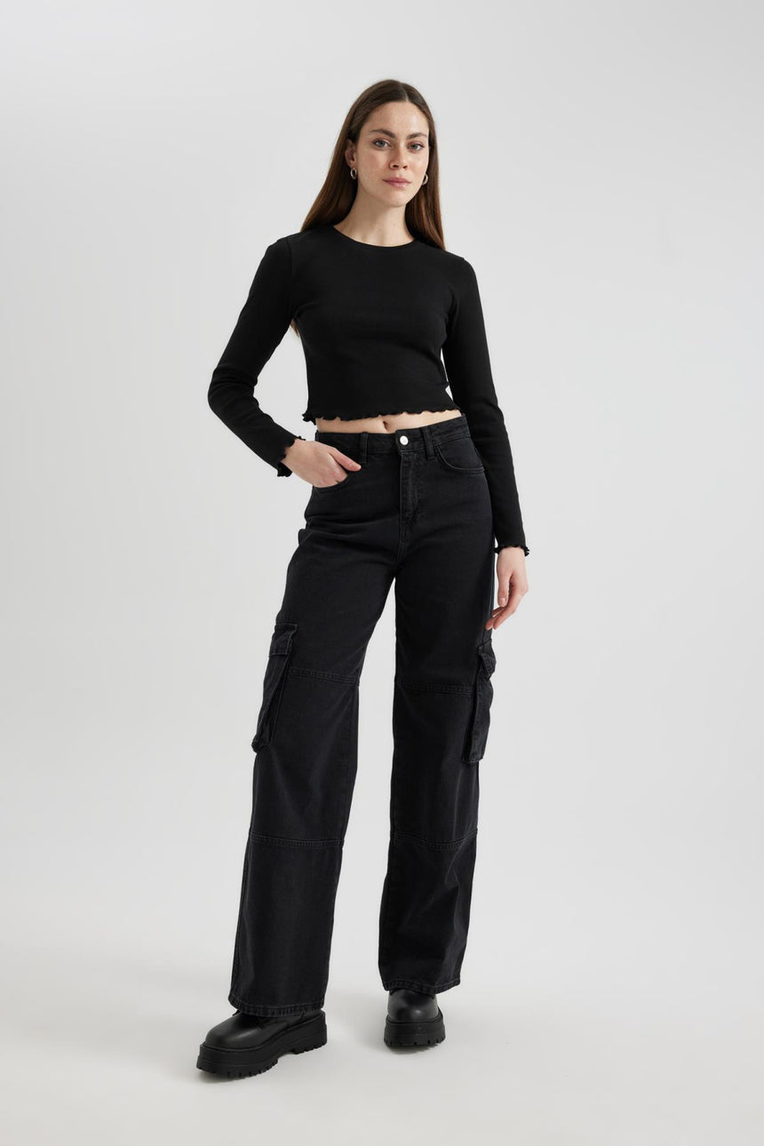 DEFACTO KADIN Y9870AZ LONG SLEEVE T-SHIRT - Siyah