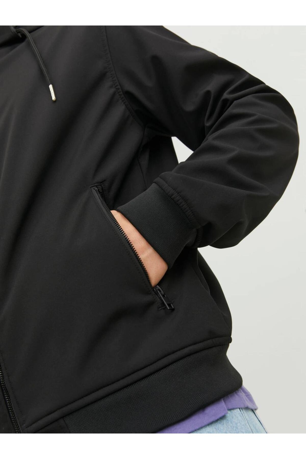 Jack & Jones Basic Erkek Kapüşonlu Softshell Mont 12236300 - Siyah