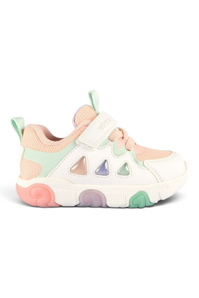 Sporline Vicco pudra pembe suni deri çocuk sneaker, cırt cırtlı tasarım ve renkli taban detaylı
