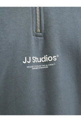 JACK&JONES JJESOHO SWEAT QUARTER ZIP HN NOOS 12278793 - Mavi/ Gri