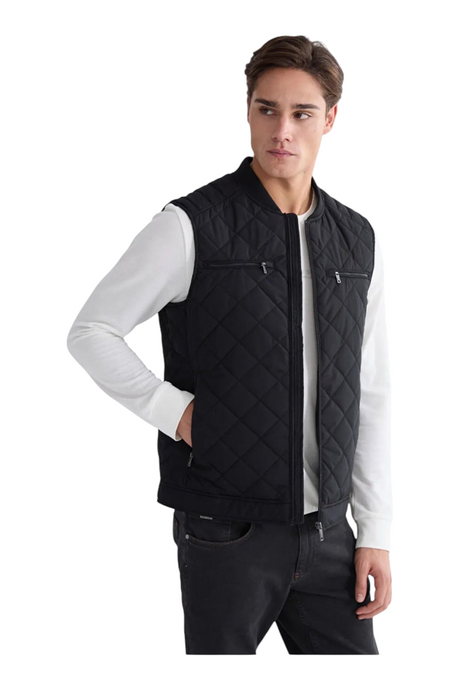 Sporline LC Waikiki siyah kapitone erkek yelek, regular kesim polyester ve viskon karışımlı şık dış giyim