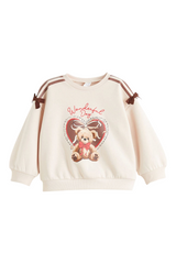 Sporline LC Waikiki soluk pembe, ayıcık baskılı, fiyonk detaylı, loose kesim çocuk sweatshirt