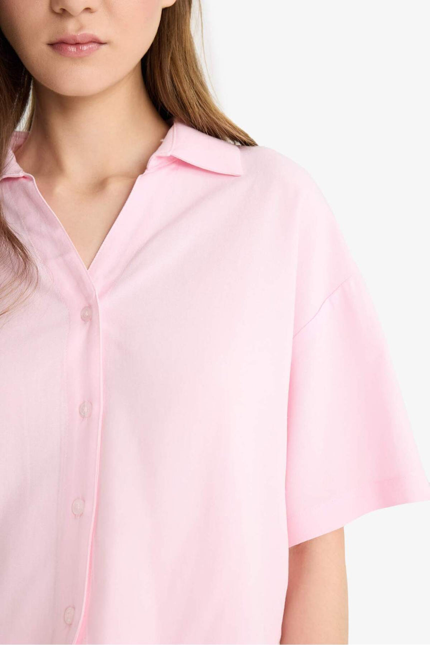 Defacto Kadın Short Sleeve Shirt C3807Ax - Açık Pembe