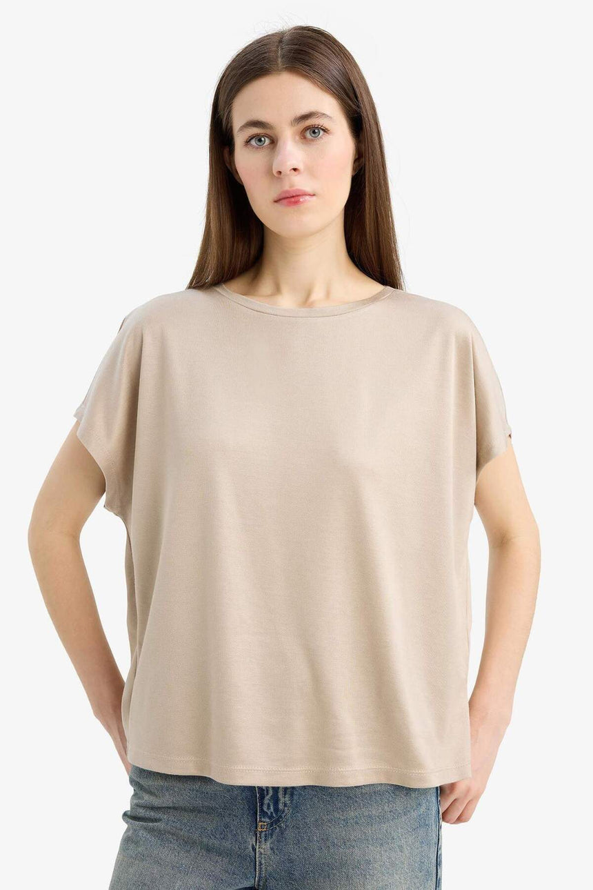 Defacto Kadın Short Sleeve T-Shirt C8807Ax - Açık Kahverengi