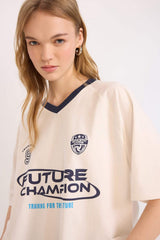 Defacto Kadın Short Sleeve T-Shirt E4621Ax - Kırık Beyaz