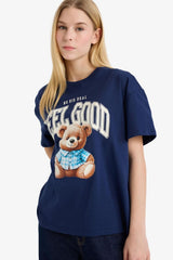 Defacto Kadın Short Sleeve T-Shirt G2336AX - Koyu Lacivert