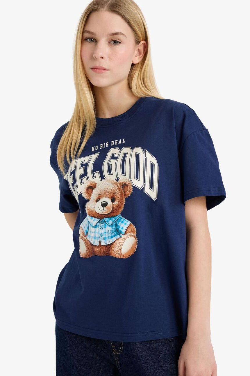 Defacto Kadın Short Sleeve T-Shirt G2336AX - Koyu Lacivert