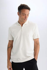 Defacto Erkek Short Sleeve Polo T-Shirt D7227AX - Kırık Beyaz