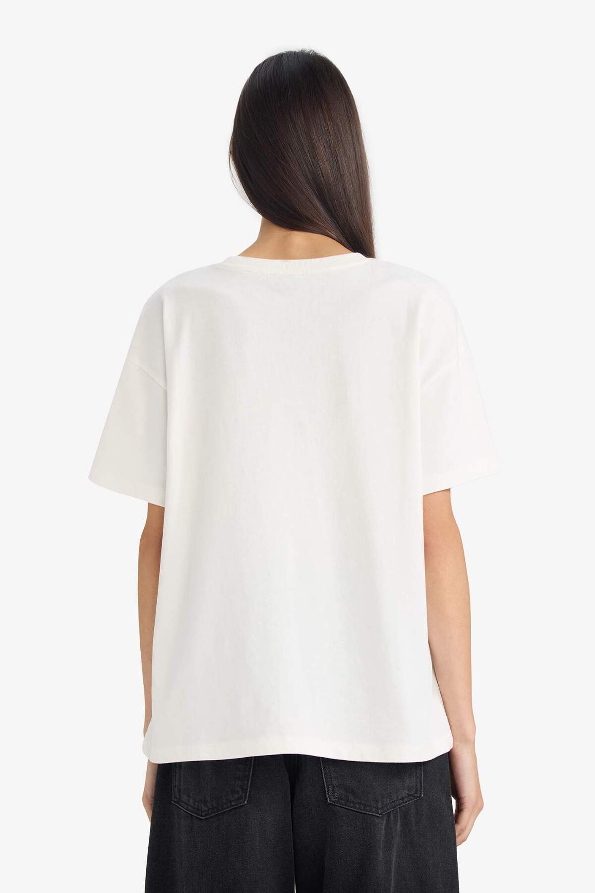 DeFacto Kadın Kısa Kollu T-Shirt E4935AX - Kırık Beyaz