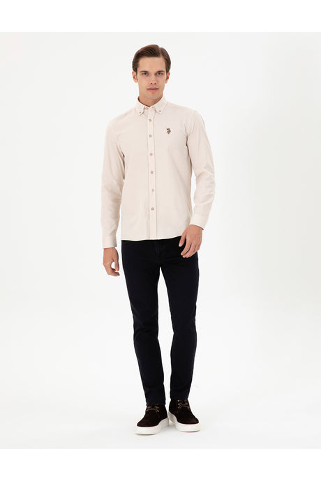 US POLO ASSN ERKEK DOKUMA GÖMLEK 1964729 - Gri/ Bej /Krem