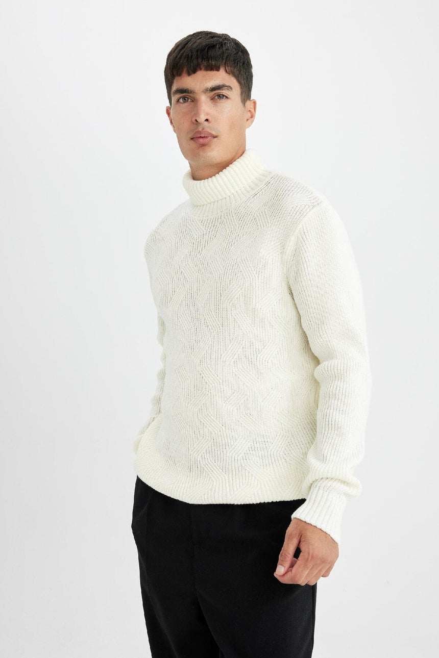 Defacto Erkek Pullover A9517Ax - Kırık Beyaz