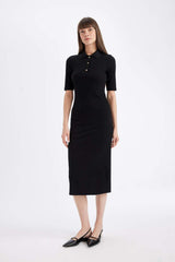 Defacto Kadın Short Sleeve Knitted Dress C2882Ax - Siyah