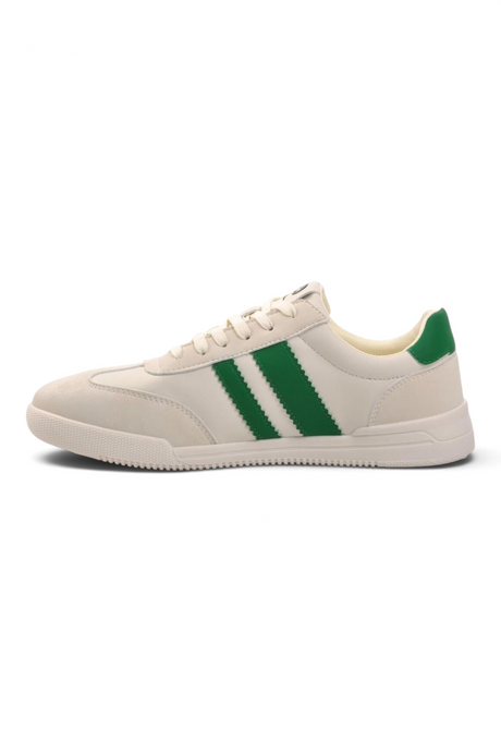 Sporline Pierre Cardin bej renkli, yeşil şerit detaylı suni deri erkek sneaker ayakkabı