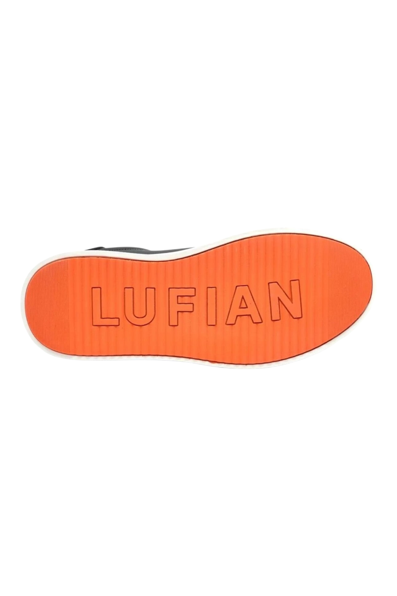 Sporline Lufian lacivert deri kadın sneaker ayakkabının turuncu renkli taban detayı