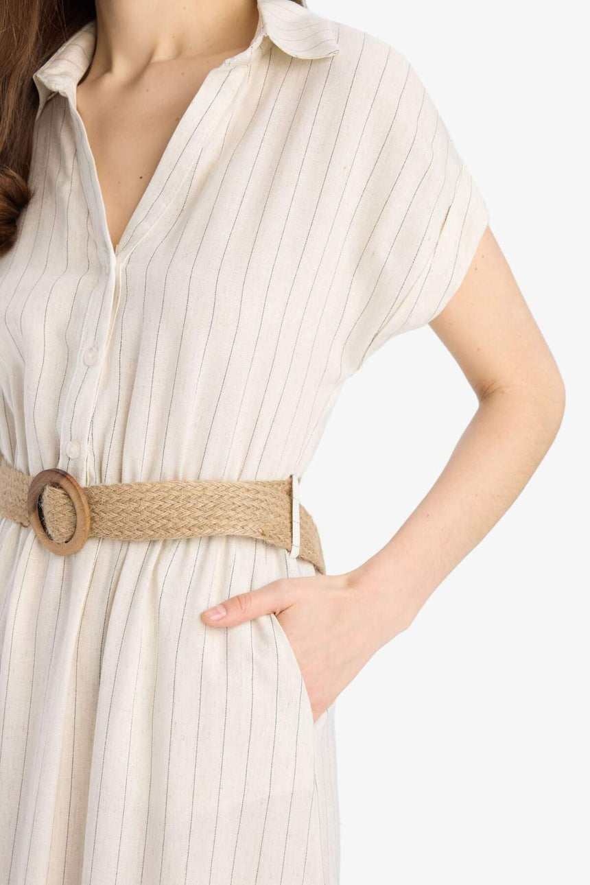 Defacto Kadın Short Sleeve Woven Dress E8341Ax - Ekru