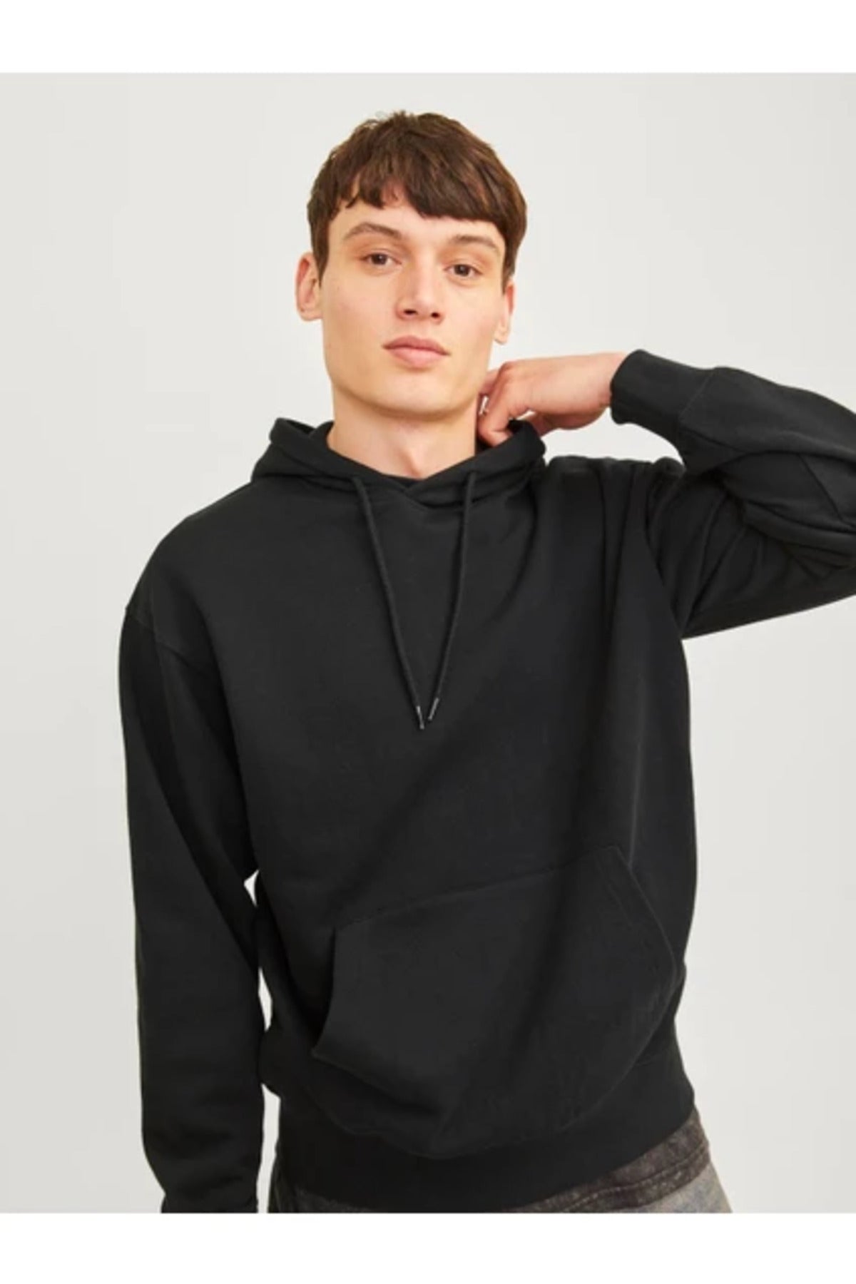 Jack & Jones Plus Bradley Erkek Büyük Beden Kapüşonlu Sweatshirt 12250595 - Siyah