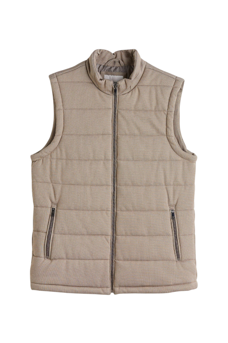 Sporline LC Waikiki gri kahverengi fermuarlı erkek şişme yelek, %100 polyester kumaş yapısıyla şık dış giyim.