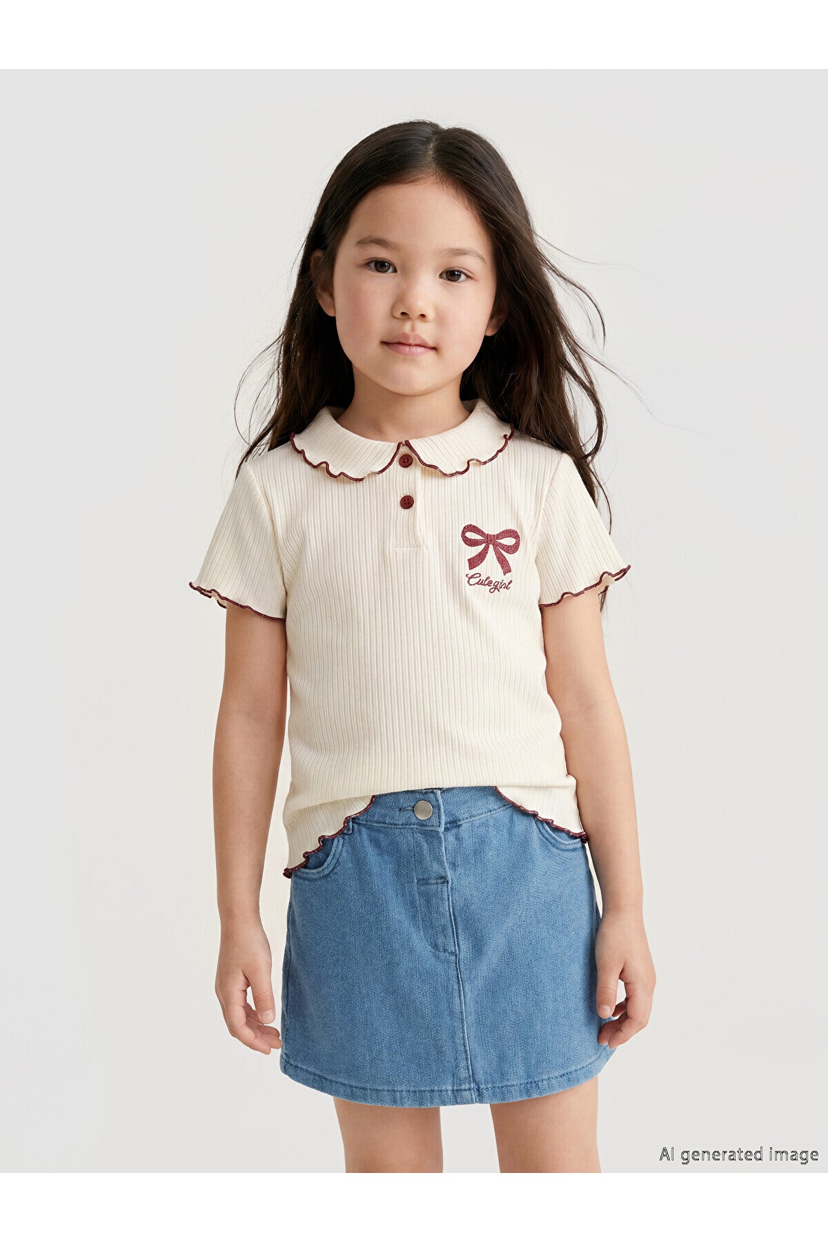 LC Waikiki Kız Çocuk Polo Yaka Fitilli 2'li T-Shirt S6F171B1 - Açık Bordo