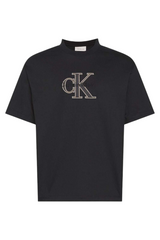 Sporline Calvin Klein siyah regular kesim erkek tişört, göğüs kısmında işlemeli CK logo detaylı