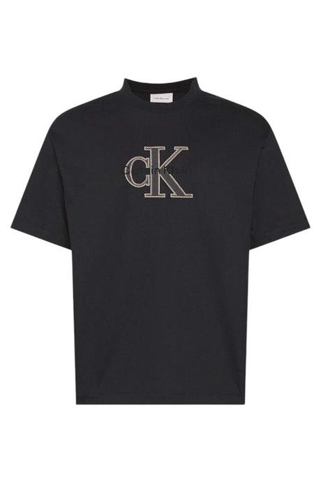 Sporline Calvin Klein siyah regular kesim erkek tişört, göğüs kısmında işlemeli CK logo detaylı