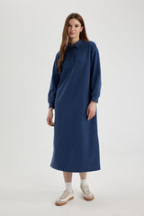 Defacto Kadın Long Sleeve Knitted Dress B7260AX - Mavi