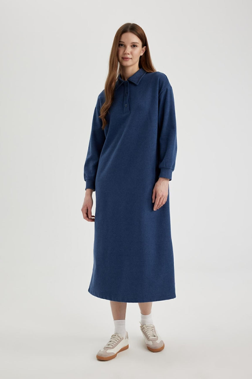 Defacto Kadın Long Sleeve Knitted Dress B7260AX - Mavi