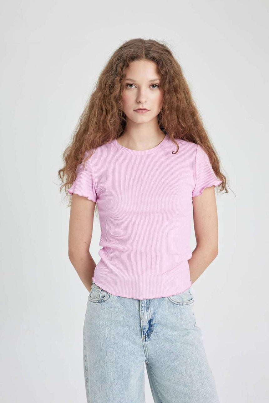 Defacto Kadın Short Sleeve T-Shirt K7064AZ - Açık Pembe