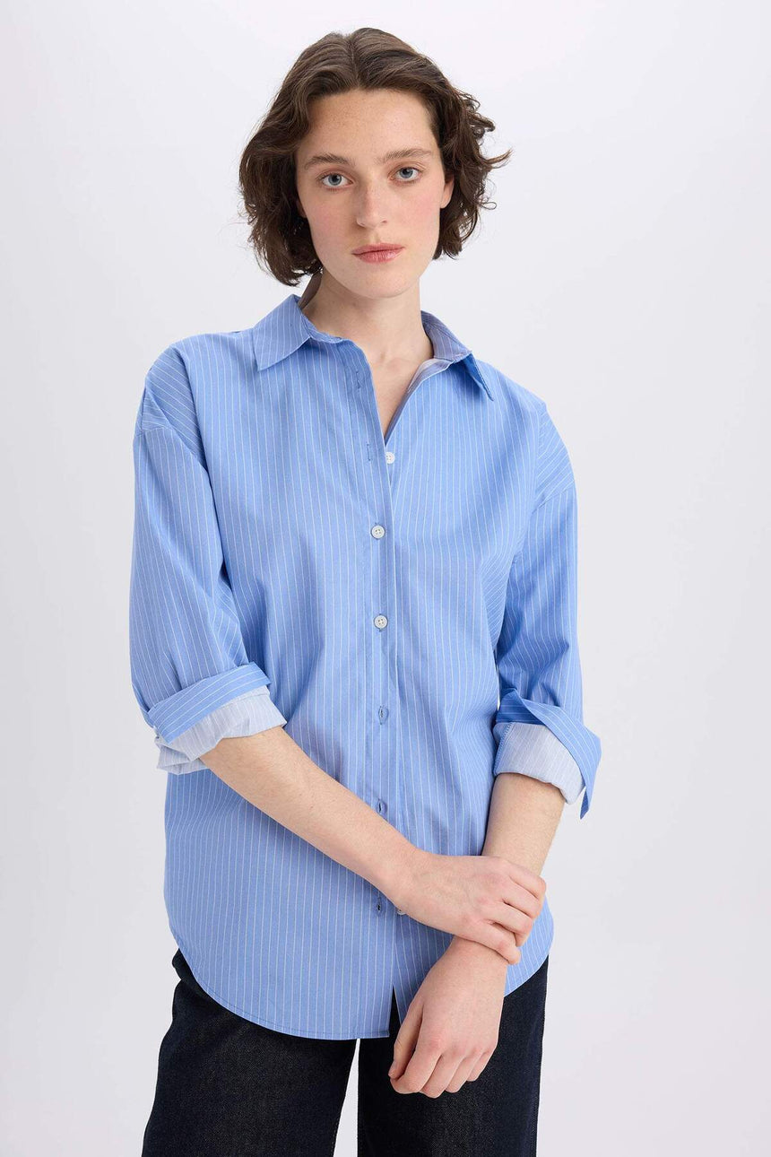 Defacto Kadın Long Sleeve Shirt W7702Az - Mavi