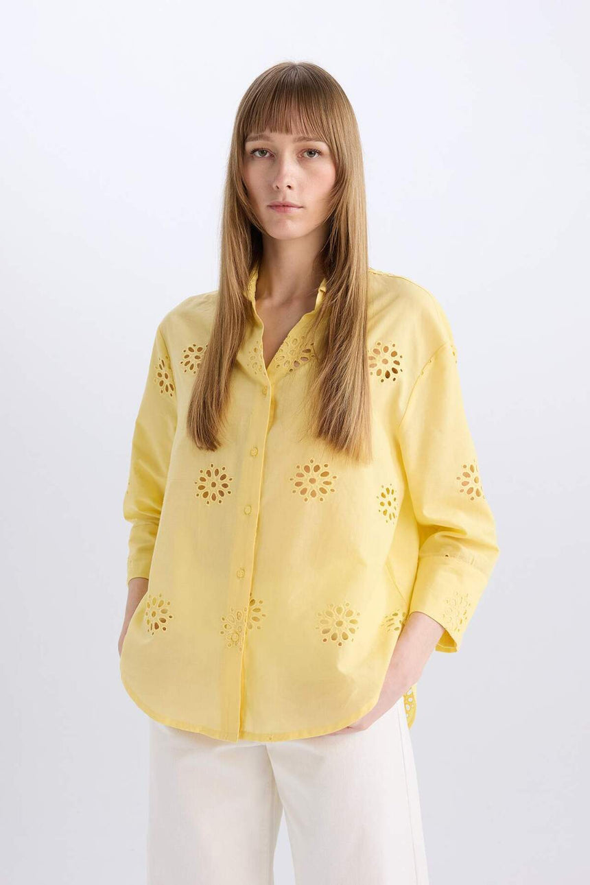 Defacto Kadın Long Sleeve Shirt B5419Ax - Sarı