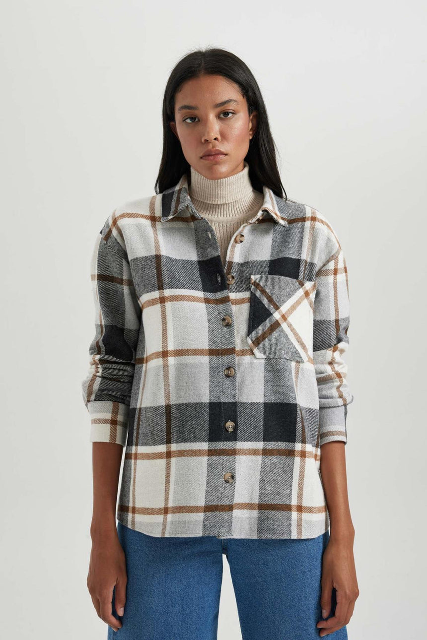 Defacto Kadın Long Sleeve Shirt R3725AZ - Gri